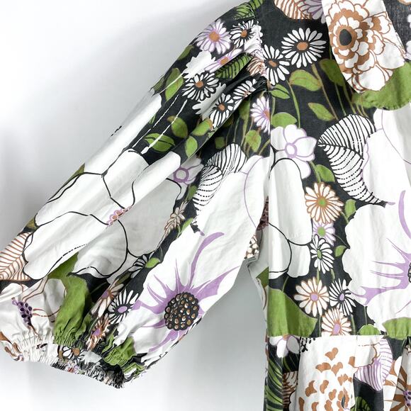 Maje Rafleur Floral Dress Ivory Green V-Neck Tiered Puff Sleeve Sz 42 EU / 10 US - Picture 8 of 16